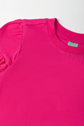 Fuchsia Frill Sleeve Basic T-Shirt (1)