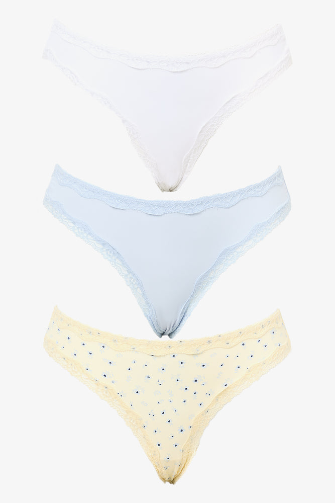 3 Pack Microfibre Lace Trim Thongs