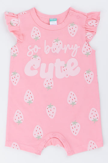 Pink Strawberry Print Baby Romper
