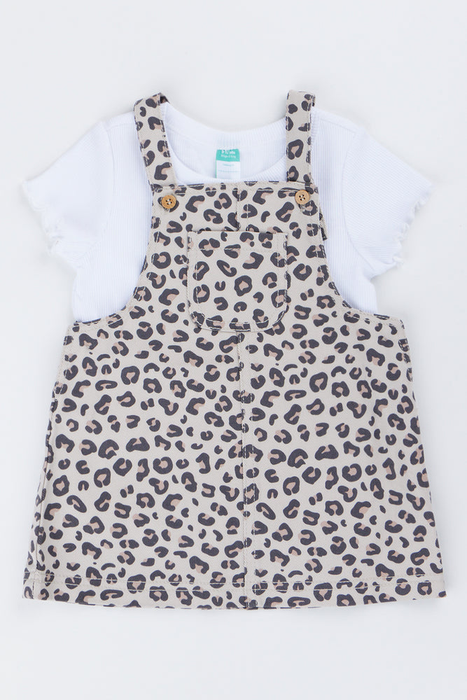 Leopard Print Twill Pinafore Set