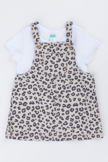 Leopard Print Twill Pinafore Set
