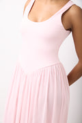Pink Sleeveless Mesh Layered Dress (3)