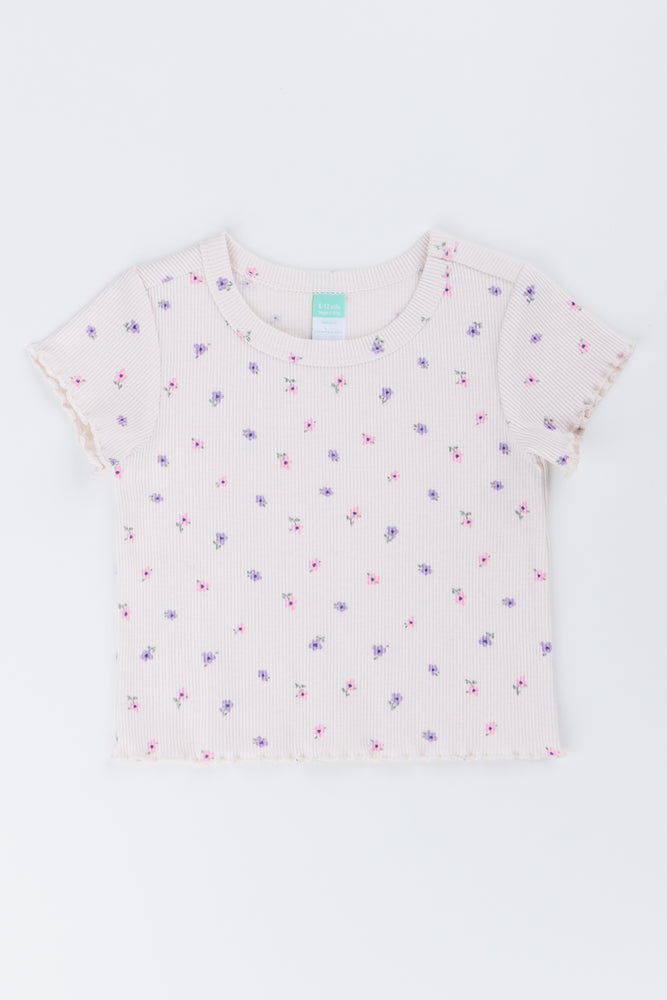 Floral Ribbed Short Sleeve T-Shirt