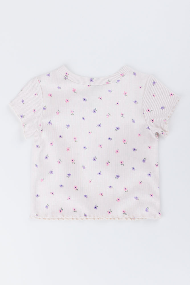 Floral Ribbed Short Sleeve T-Shirt (2)