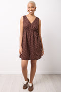 Chocolate Spotted V-Neck Linen Dress