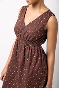 Chocolate Spotted V-Neck Linen Dress (3)