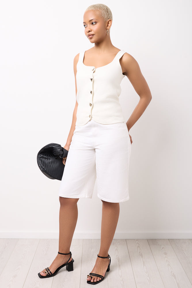 White Relaxed Fit Jorts