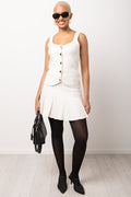 Cream Pleated Knit Mini Skirt