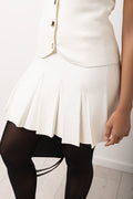 Cream Pleated Knit Mini Skirt (3)