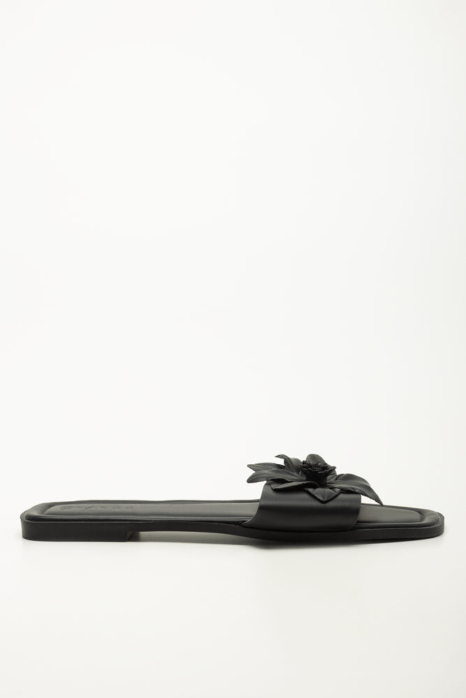 Black Floral Detail Mule Sandals (1)