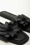 Black Floral Detail Mule Sandals (2)