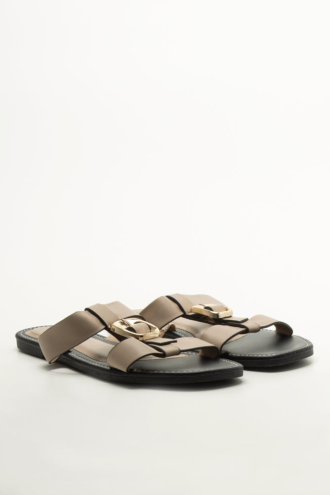 Tan T-Bar Buckle Mule Sandals
