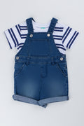 Navy Denim Dungaree Striped Set