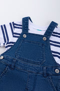 Navy Denim Dungaree Striped Set (1)
