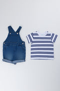 Navy Denim Dungaree Striped Set (2)