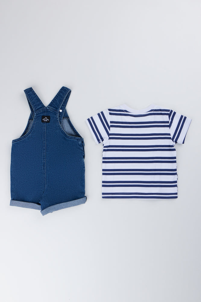 Navy Denim Dungaree Striped Set (3)