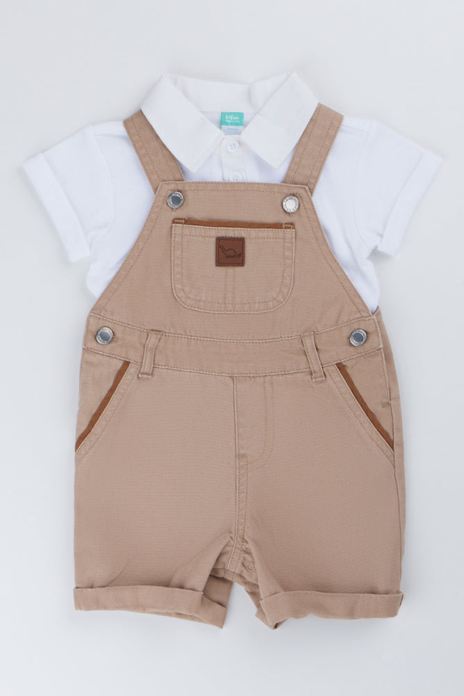 Stone Woven Dungaree And Shirt