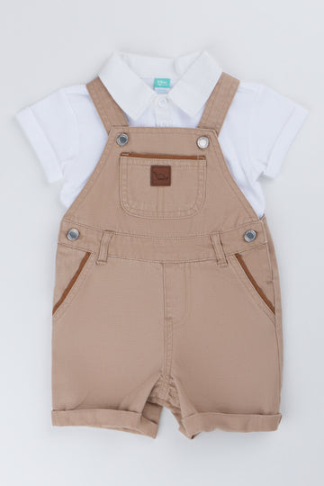 Stone Woven Dungaree And Shirt