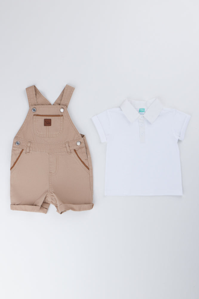 Stone Woven Dungaree And Shirt (2)