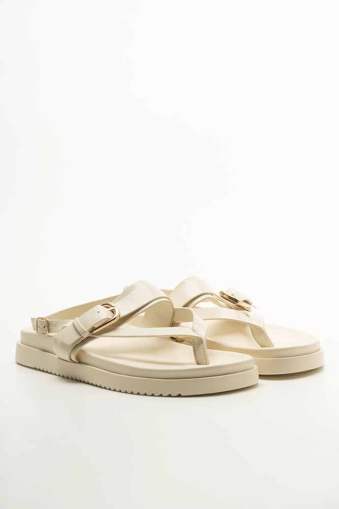 Beige Buckle Thong Footbed Sandals