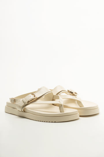 Beige Buckle Thong Footbed Sandals