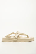 Beige Buckle Thong Footbed Sandals (1)