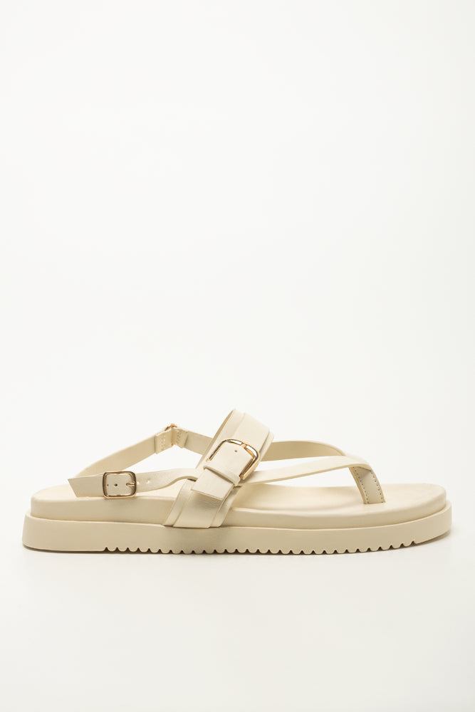 Beige Buckle Thong Footbed Sandals (1)