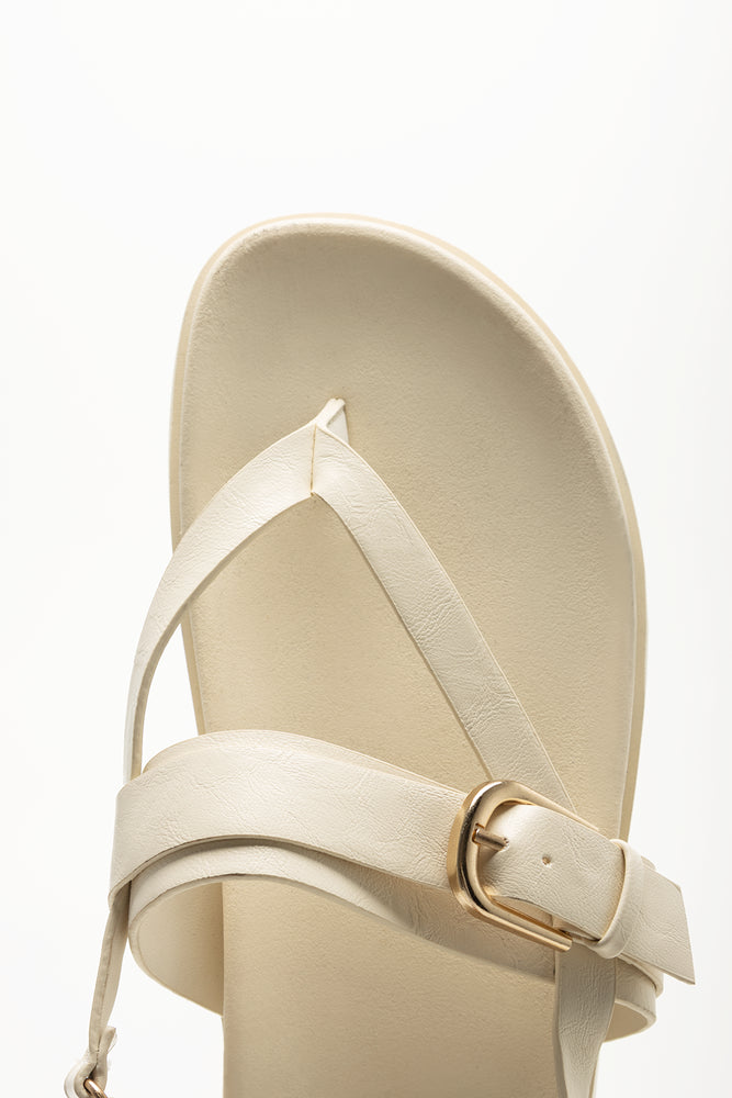 Beige Buckle Thong Footbed Sandals (4)