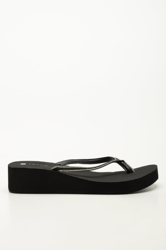 Black Diamante Wedge Flip Flops (1)