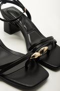 Black Strappy Mid Block Heels (2)