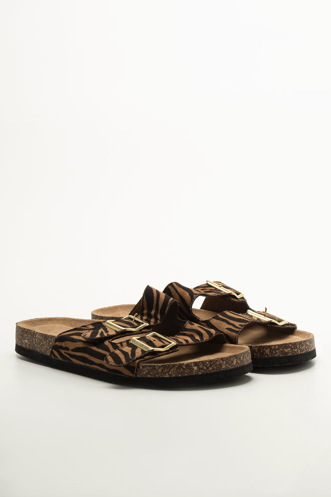 Zebra Print Double Strap Sandals