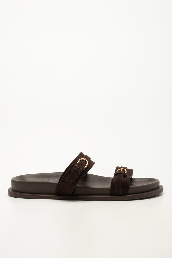 Chocolate Tonal Smart Buckle Sandals (1)