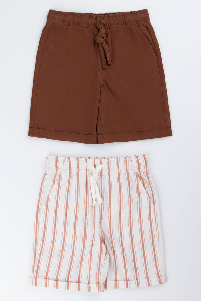 2 Pack Stripe Linen Look Shorts