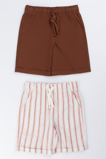 2 Pack Stripe Linen Look Shorts