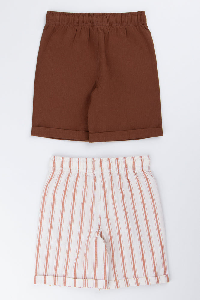 2 Pack Stripe Linen Look Shorts (2)