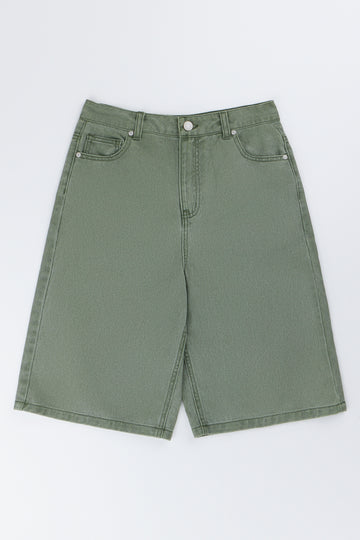 Olive Green Denim Jorts