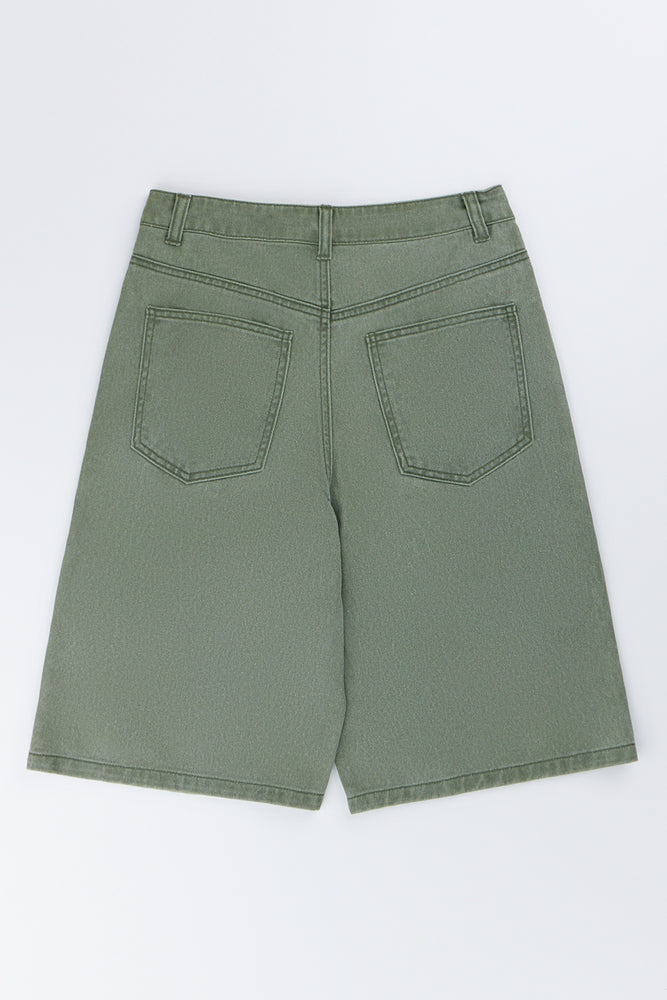 Olive Green Denim Jorts (2)