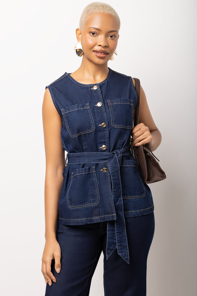 Dark Blue Denim Waistcoat