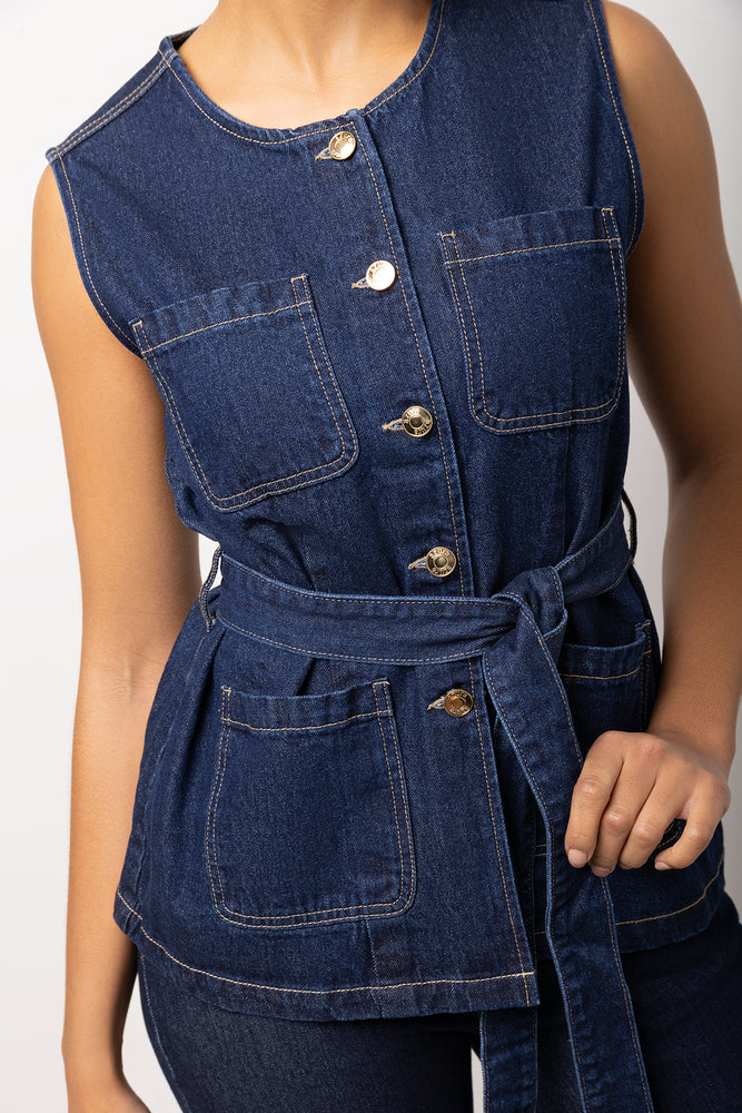 Dark Blue Denim Waistcoat (3)