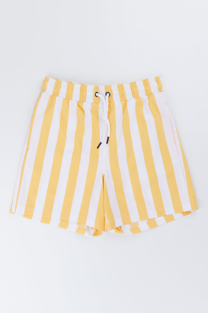 Yellow White Striped Swim Shorts