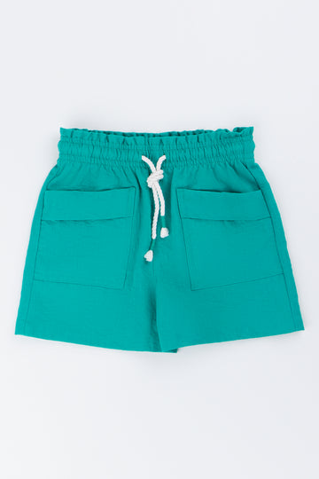 Green Woven Linen Blend Shorts