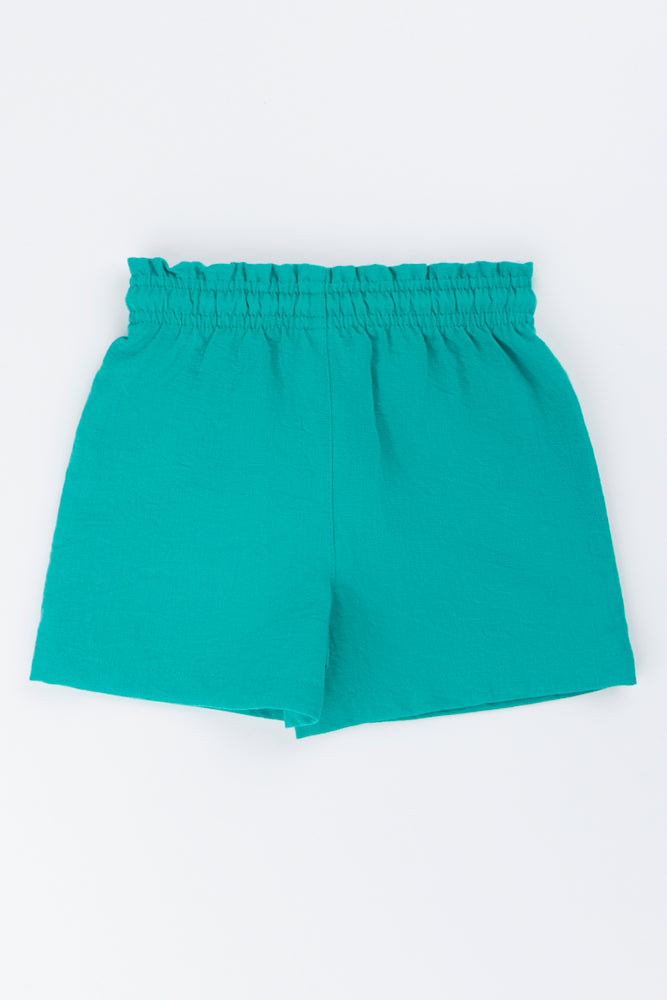 Green Woven Linen Blend Shorts (2)