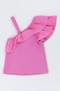 Pink Ribbed One Shoulder Frill Top (2)