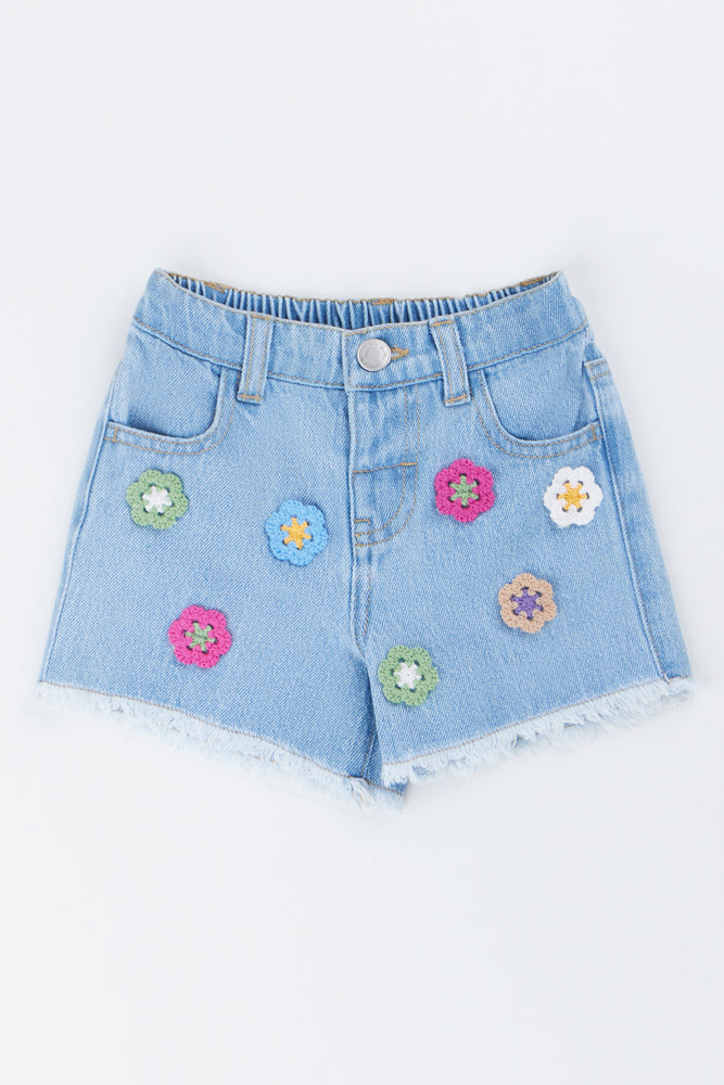 Floral Crochet Denim Shorts