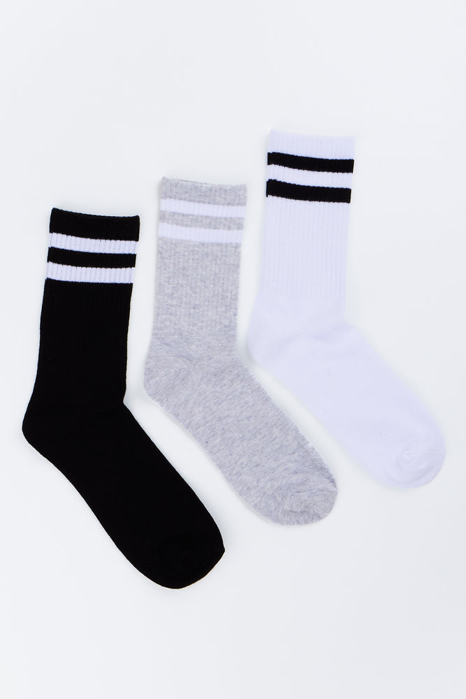 3 Pack Striped Crew Socks