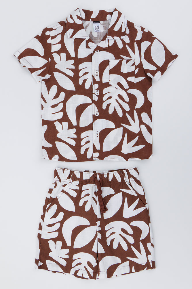 Chocolate Abstract Print Shirt Short Set