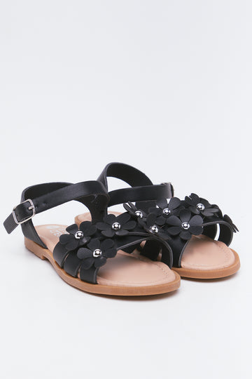 Black Floral Strappy Sandals