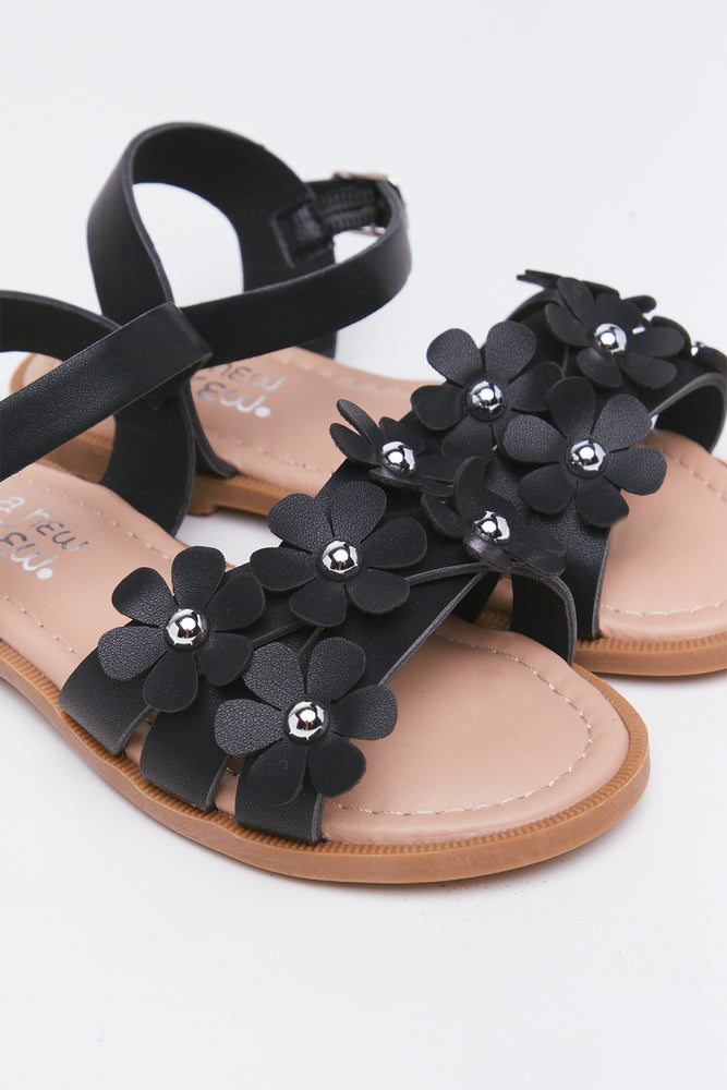 Black Floral Strappy Sandals (2)