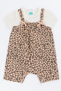White Leopard Print Dungaree Set