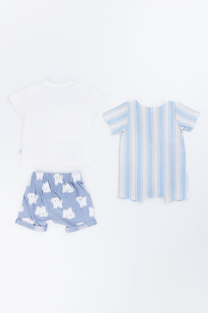 Blue 3 Piece Puppy Print Set (2)